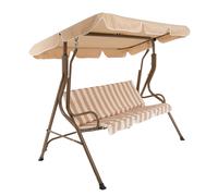 CHARLES BENTLEY 2-3 Seater, Garden, Patio, Outdoor, Swing Seat Hammock Chair, Beige, White Striped, Weatherproof, Swinging Function, Thick Seat, Back Cushion, Steel Frame, Easy To Use (173x111x154cm)