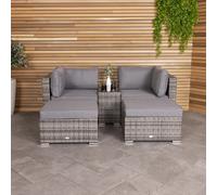 Charles Bentley 2 / 3 Seater Multi Use Rattan Lounge Set Love Seat Footstools Table in Natural / Grey