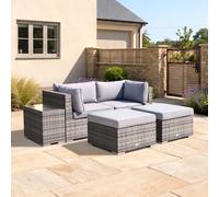 Charles Bentley 2 / 3 Seater Multi Use Rattan Lounge Set Love Seat Footstools Table in Natural / Grey