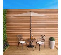 Charles Bentley 2.7m Beige Metal Garden Half Balcony Parasol Umbrella With Crank Function