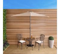 Charles Bentley 2.7m Beige Metal Garden Half Balcony Parasol Umbrella With Crank Function