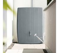 CHARLES BENTLEY 200L, Garden, Plastic Water Butt, Including Chrome Tap With Connector Kit, Concrete Grey, Rainwater Tank, Dual-Sided Modern Design, 200 Litre Capacity, Space Saving (H105xW78xD25cm)