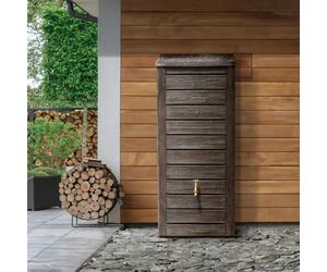 CHARLES BENTLEY 230L, Garden, Plastic Water Butt, Including Brass Tap With Connector Kit, Rain Saver, Rainwater Tank, Scandi Spruce Wood Effect, 230 Litre Capacity, Space Saving (H137xW58xD42cm)
