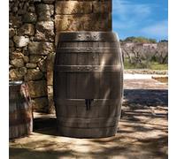 CHARLES BENTLEY 250L, Garden, Plastic Water Butt, Including Black Tap With Connector Kit, Umber, Rain Saver, Rainwater Tank, Bavarian Beer Keg Barrel Design, 250 Litre Capacity (H93xW66xxD66cm)