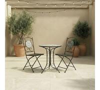 Charles Bentley 3 Piece Wrought Iron Mosaic Bistro Set Table & 2 Chairs in Black Charles Bentley Black
