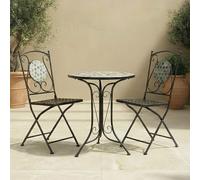Charles Bentley 3 Piece Wrought Iron Mosaic Bistro Set Table and 2 Chairs