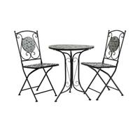 Charles Bentley Wrought Iron Blue Mosaic 3 Piece Garden Bistro Set, Green