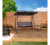 Charles Bentley 3 Seater Outdoor Swing Seat Bench Chair Hammock w/ Canopy -Grey