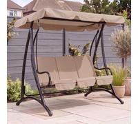 Charles Bentley 3 Seater Premium Outdoor Swing Seat Bench Chair w/ Beige Canopy