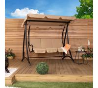 Charles Bentley 3 Seater Premium Outdoor Swing Seat Bench Chair w/ Beige Canopy