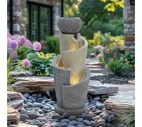 CHARLES BENTLEY 3 Tier, Water Feature, UV Resistant, Weather Resistant, Mains Powered, Plug Included, Frost Resistant, Modern, Water Fountain, Built In LED Lights, Polyresin, Stone (66.5x28x28cm)