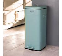 CHARLES BENTLEY Kitchen Bin, 30 Litre, Steel, Square, Retro Style, Kitchen Pedal Waste Bin, Green, Contemporary, Aesthetic, Convenient, Side And Lid Handles, Inner Bucket, Easy Emptying (67x27cm)