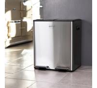 Charles Bentley 30L Double Compartment Kitchen Bin Stainless Steel Rubbish Bin Bins for Kitchen Waste Bin Pedal Bin Double Bin Pedal Bins for Kitchen Recycling Bins for Kitchen