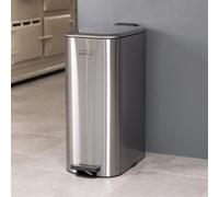 CHARLES BENTLEY 30L Rectangular Slimline Kitchen Bin - Polished Stainless Steel - Flush-to-Wall Curved Design - Soft Close Lid - Fingerprint Resistant - 54x41x23cm