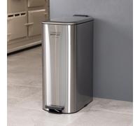 CHARLES BENTLEY 30L Rectangular Slimline Kitchen Bin - Polished Stainless Steel - Flush-to-Wall Curved Design - Soft Close Lid - Fingerprint Resistant