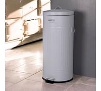 Charles Bentley 30L Retro Steel Waste Rubbish Kitchen Pedal Bin Light Grey