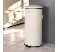 CHARLES BENTLEY Kitchen Bin, 30 Litre, Steel, Round, Retro Style, Kitchen Pedal Waste Bin, Cream, Contemporary, Aesthetic, Convenient, Side And Lid Handles, Inner Bucket, Easy Emptying (68.5x29cm)