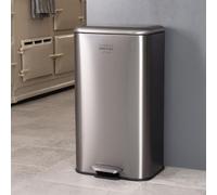 CHARLES BENTLEY 30L Slimline Kitchen Pedal Bin - Brushed Stainless Steel - Anti-Fingerprint & Soft Close - Rectangular Narrow Design - Removable Inner Bucket (61x35x29cm)