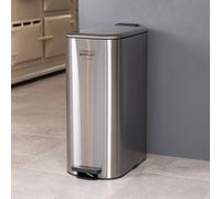 CHARLES BENTLEY 30L Rectangular Slimline Kitchen Bin - Polished Stainless Steel - Flush-to-Wall Curved Design - Soft Close Lid - Fingerprint Resistant - 54x41x23cm