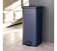 CHARLES BENTLEY Kitchen Bin, 30 Litre, Steel, Square, Retro, Kitchen, Pedal Waste Bin, Dark Blue, Pedal Bin, Side and Lid Handles, Easy Lifting, Retro Style, Inner Bucket, Contemporary (67x27x27cm)