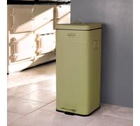 CHARLES BENTLEY Kitchen Bin, 30 Litre, Steel, Square, Retro Style, Kitchen Pedal Waste Bin, Green, Contemporary, Aesthetic, Convenient, Side And Lid Handles, Inner Bucket, Easy Emptying (67x27cm)