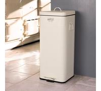CHARLES BENTLEY Kitchen Bin, 30 Litre, Steel, Square, Retro Style, Kitchen Pedal Waste Bin, Cream, Contemporary, Aesthetic, Convenient, Side And Lid Handles, Inner Bucket, Easy Emptying (67x27cm)