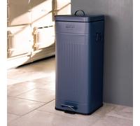 Charles Bentley 30L Steel Square Retro Kitchen Pedal Waste Bin Dark Blue