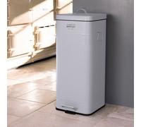 CHARLES BENTLEY Kitchen Bin, 30 Litre, Steel, Square, Retro Style, Kitchen Pedal Waste Bin, Light Grey, Contemporary, Aesthetic, Convenient, Side And Lid Handles, Inner Bucket, Easy Emptying (67x27cm)
