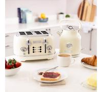 CHARLES BENTLEY Toaster, 4 Slice Toaster, Stainless Steel, Browning Control Dial with 6 Levels, Cream & Chrome, Crumb Tray, Cancel, Defrost, Reheat Settings, Cord Storage, Loading Handle (32x29x19cm)