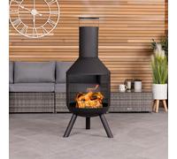 Charles Bentley 44.5cm Round Black Powder Coated Steel Modern Patio Heater Chimenea, Black