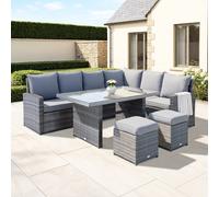 Charles Bentley 6 Seater Multifunctional Casual Rattan Dining Set - Light Grey