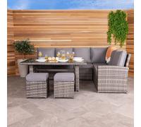 Charles Bentley 6 Seater Multifunctional Casual Rattan Dining Set - Light Grey Max User Weight: 100kg per seat Weatherproof Removable cushions