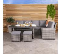 Charles Bentley 6 Seater Multifunctional Casual Rattan Dining Set - Light Grey Max User Weight: 100kg per seat Weatherproof Removable cushions
