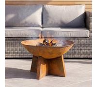 Charles Bentley 60Cm Oxidized Rust Finish Fire Pit Minimalist Design Outdoor Use