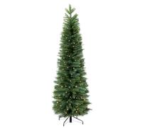 CHARLES BENTLEY 6ft Pre-Lit Faux Pencil Christmas Tree, 180cm, Warm White Plug-In LED Lights, Artificial Tree, Realistic Green Branches, Space-Saving Design, Indoor Use, Easy Assembly, Reusable Decor