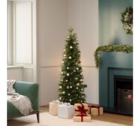 CHARLES BENTLEY 6ft Pre-Lit Faux Pencil Christmas Tree, 180cm, Warm White Plug-In LED Lights, Artificial Tree, Realistic Green Branches, Space-Saving