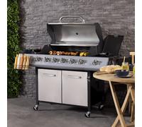 CHARLES BENTLEY 7 Burner Premium Gas BBQ Barbecue with Side Burner, Warming Rack, Double Layered Hood, Side Table, Thermometer, Utensil Hooks, Bottle Opener, And More In Silver (152.5x110cm)