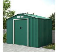 Charles Bentley 8ft x 6ft Dark Green Metal Garden Storage Shed Zinc Floor Frame