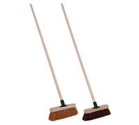CHARLES BENTLEY Brooms, Set Of 2, 9.5" Bassine & Coco Hand Brooms, Wooden Handle, Eco-Friendly, Outdoor & Indoor Cleaning, Durable Bristles, 4ft Handle (24x6x131.5cm)