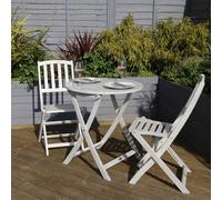 Charles Bentley Acacia FSC White Washed Wooden Outdoor Garden Patio Bistro Set - Table with 2 Chairs