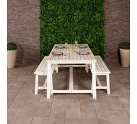 Charles Bentley FSC Acacia White Washed Wooden Bench Dining Set, 4-6 Seater, White