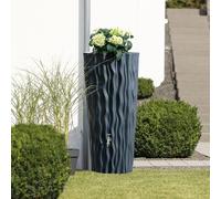 CHARLES BENTLEY 160L, Garden, Plastic Water Butt, With Chrome Tap With Connector Kit, Anthracite, Rain Saver, Rainwater Tank, Wave Pattern Design, 160 Litre Capacity, Space Saving (H116xW54.5xD54cm)