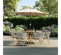 CHARLES BENTLEY 6 Seater Dining Set, Outdoor, Wood Effect, Rope Weave, Dining Set, Weather Resistant, UV Protected, 6 Stackable Chairs, Easy Storage,