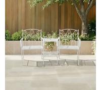 CHARLES BENTLEY Garden Companion Seat, Antique White, Rustic Metal, Leaf Design, 2-Seater with Central Table, Lightweight, Weather Resistant, Outdoor,
