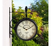 CHARLES BENTLEY Paddington Outdoor And Indoor Double Sided Wall Clock, Black, Analogue Design, Plastic, Metal, Quiet Ticking, Roman Numerals, Vintage, Patio Clock, Living Room, Kitchen (32x27x9.5cm)