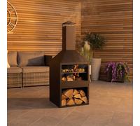 Charles Bentley Black Powder Coated Steel 118cm BBQ & Chimenea