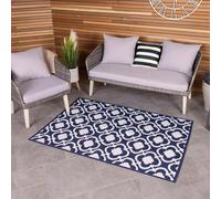 CHARLES BENTLEY Blue Patterned Lightweight Weatherproof Indoor/Outdoor Rug Plastic Garden Lightweight UV Resistant Recycled Material Mat For Balcony