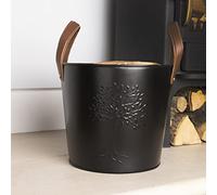 CHARLES BENTLEY Bucket, Snug, Mulberry, Wood Bucket, Timeless Style, Iron, Small Bucket, 4kg Capacity, Real Leather, Iron, Log Bucket, Timeless Style, Contrasting Colour Handles (46x45x36cm)