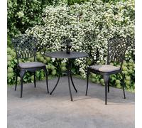 Charles Bentley Cast Aluminium Bistro Table & 2 Chairs Set Black Outdoor Table in Grey Charles Bentley Grey