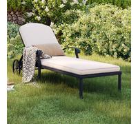 Charles Bentley Cast Aluminium Sun Lounger Recliner With Beige Cushion - Black